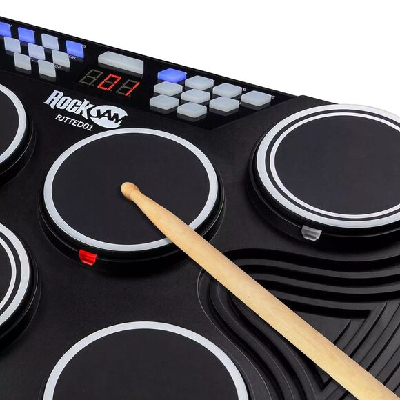 RockJam Bluetooth Midi Tabletop Electric Drum Set 7 Pad LED Brand NEW Sealed - Picture 3 of 14